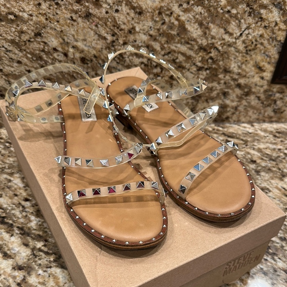 Steve Madden Women's Studded Sandals - Tan and Silver Size 8